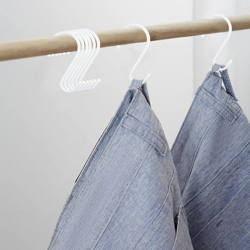HiGift 24 Pack 4-1/2 Inch White S Hooks for hanging  Large Vinyl Coated S Hangers Hooks Heavy Duty  Steel Metal Rubber Coated Closet Rod Hooks for Hanging Jeans Clothes Plant Pot Pan Cup Bathrooms Towel Robe - Image 3